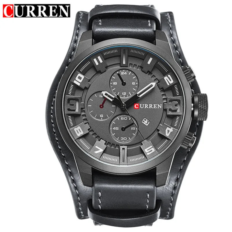 Relógio de luxo masculino com pulseira de couro Relógio de quartzo casual esportivo