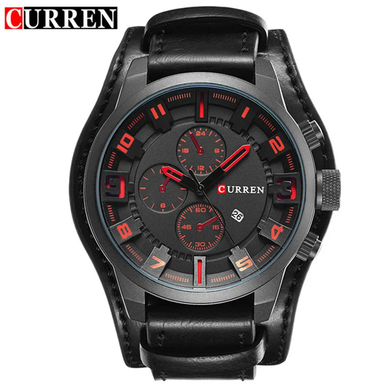 Relógio de luxo masculino com pulseira de couro Relógio de quartzo casual esportivo