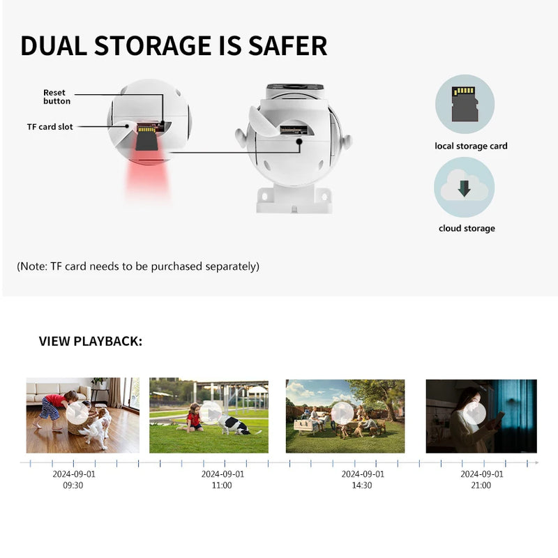 Câmera de vigilância externa de 4 MP, lente dupla, tela dupla, rastreamento automático por IA, vídeo IP, Wi-Fi, câmera PTZ, CCTV, áudio bidirecional, ICSEE